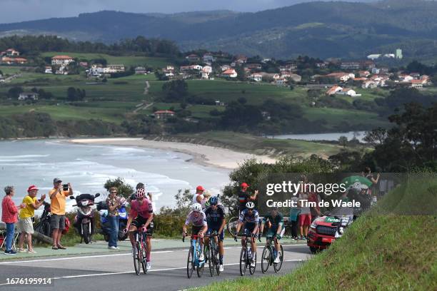 Julius Van Den Berg of The Netherlands and Team EF Education-EasyPost, Joel Nicolau of Spain and Team Caja Rural - Seguros RGA, Kaden Groves of...