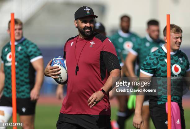 Jonathan Thomas, the Wales assistant coach looks on during the Wales training session at the Rugby World Cup France 2023 held at the Stade Charles...