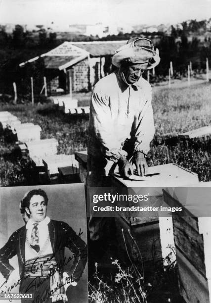 Opera singer Rudolf Lazar as a beekeeper in Tel Aviv. He is a member of the ensemble of the Kammeroper Palästina. Left below: role portrat from The...