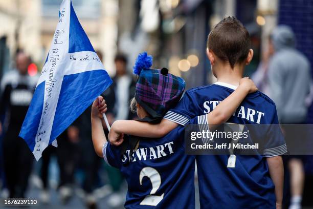 Scotland and England fans gather in Glasgow ahead of a friendly match between the two sides on September 12, 2023 in Glasgow, Scotland. Tonight's...