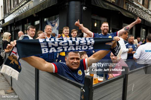 Scotland and England fans gather in Glasgow ahead of a friendly match between the two sides on September 12, 2023 in Glasgow, Scotland. Tonight's...