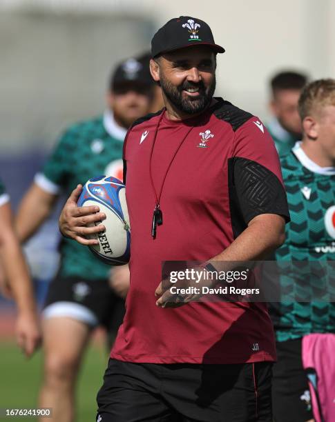 Jonathan Thomas, the Wales assistant coach looks on during the Wales training session at the Rugby World Cup France 2023 held at the Stade Charles...