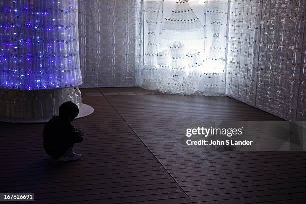 Shinjuku Times Square southern terrace decorated this year with Christmas illuminations constructed entirely out of discarded PET bottles and LED...