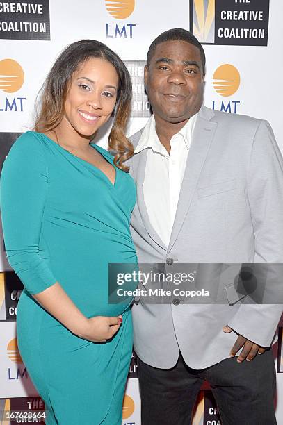 Megan Wollover and comedian Tracy Morgan attend the Celebrating The Arts In American Dinner Party With Distinguished Women In Media Presented By...