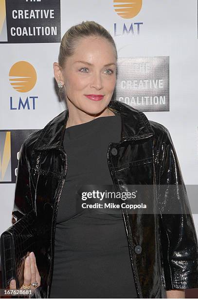 Actress Sharon Stone attends the Celebrating The Arts In American Dinner Party With Distinguished Women In Media Presented By Landmark Technology...