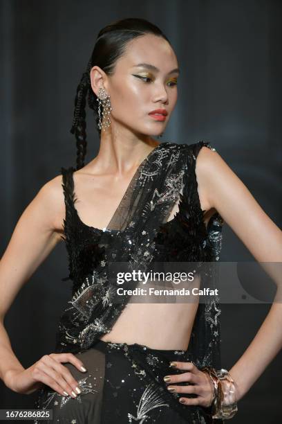 Model walks the runway for Naeem Khan during New York Fashion Week : The Shows on September 12, 2023 in New York City.