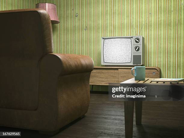 vintage retrò tv in salotto - antique sofa styles foto e immagini stock
