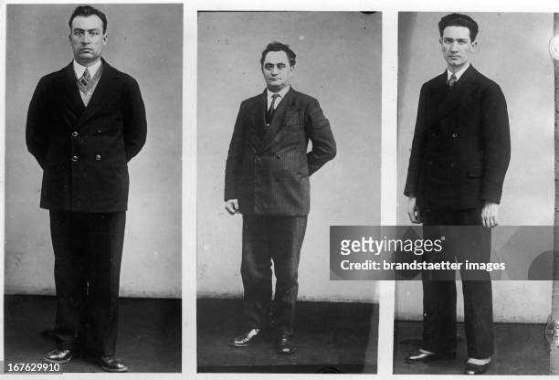 Vasil Tanev Konstantinoff, George Dimitrov, Popov Blagoi Siminoff. Alleged suspects in the case of arson in the Reichstag. Berlin. Germany....
