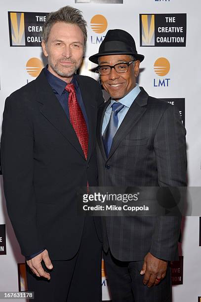 Actors Tim Daly and Giancarlo Esposito attend the Celebrating The Arts In American Dinner Party With Distinguished Women In Media Presented By...