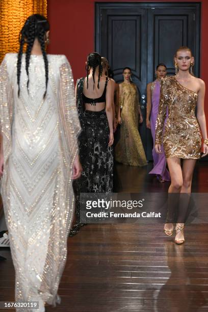 Models walk the runway for Naeem Khan during New York Fashion Week : The Shows on September 12, 2023 in New York City.