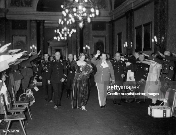 Hermann Göring with his wife Emmy Sonnemann on the day before their wedding. Left: Minister Walter Darré. Preußenhaus/Berlin. April 9th 1935....