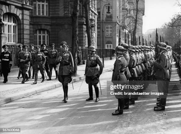 Minister of war Werner von Blomberg in front of the Ministry of war. Berlin. March 13th 1937. Photograph. Reichskriegsminister Werner von Blomberg...