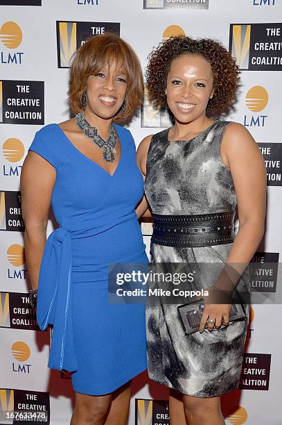 Gayle King and Kirby Bumpus attend the Celebrating The Arts In American Dinner Party With Distinguished Women In Media Presented By Landmark...