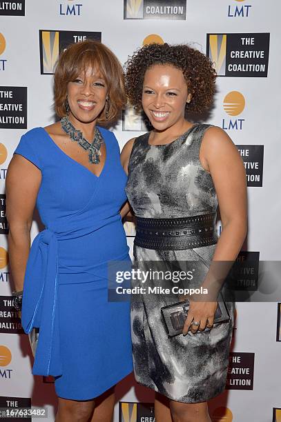 Gayle King and Kirby Bumpus attend the Celebrating The Arts In American Dinner Party With Distinguished Women In Media Presented By Landmark...