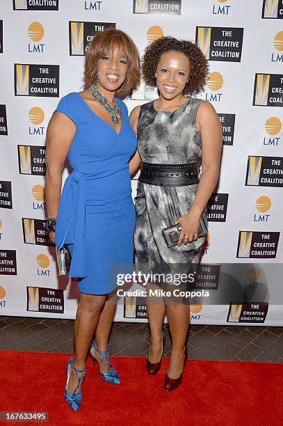 Gayle King and Kirby Bumpus attend the Celebrating The Arts In American Dinner Party With Distinguished Women In Media Presented By Landmark...