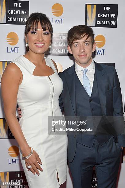 President and CEO of Lanmark Technology inc. Lani Hay and actor Kevin McHale attend the Celebrating The Arts In American Dinner Party With...