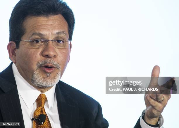 Former US Attorney General Alberto R. Gonzales participates in Google's Big Tent event April 26, 2013 at the W Hotel in Washington, DC, during a...