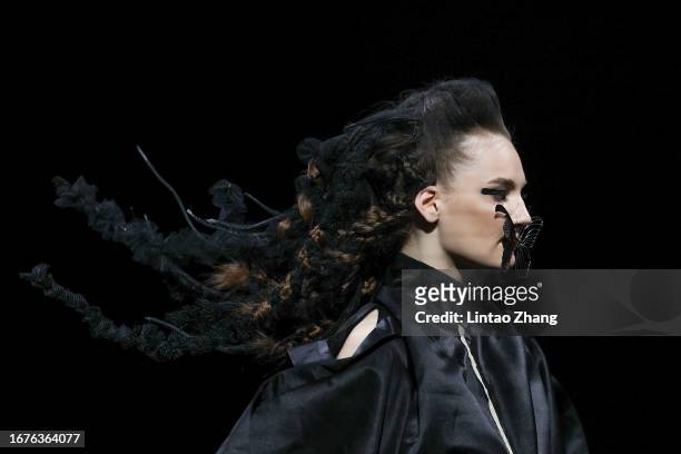 Model walks the runway at SELENEET collection show by designer Hui Zhao during the China Fashion Week S/S 2024 at 751D·PARK on September 12, 2023 in...