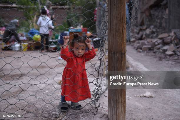 Girl in a village destroyed by the earthquake, on 12 September, 2023 in Oued Agoundiss, in the High Atlas region, Morocco. The earthquake of...
