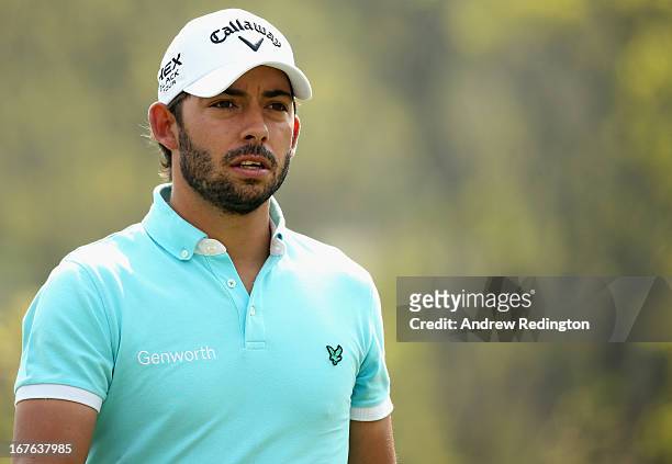 Pablo Larrazabal of Spain in action during the third round of the Ballantine's Championship at Blackstone Golf Club on April 27, 2013 in Icheon,...