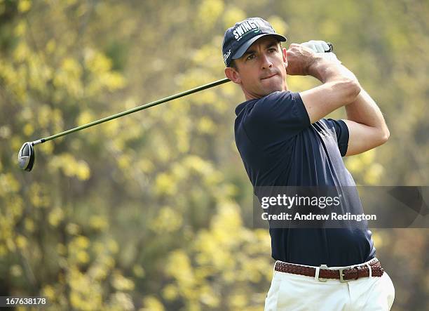 Wade Ormsby of Australia hits his tee-shot on the sixth hole during the third round of the Ballantine's Championship at Blackstone Golf Club on April...