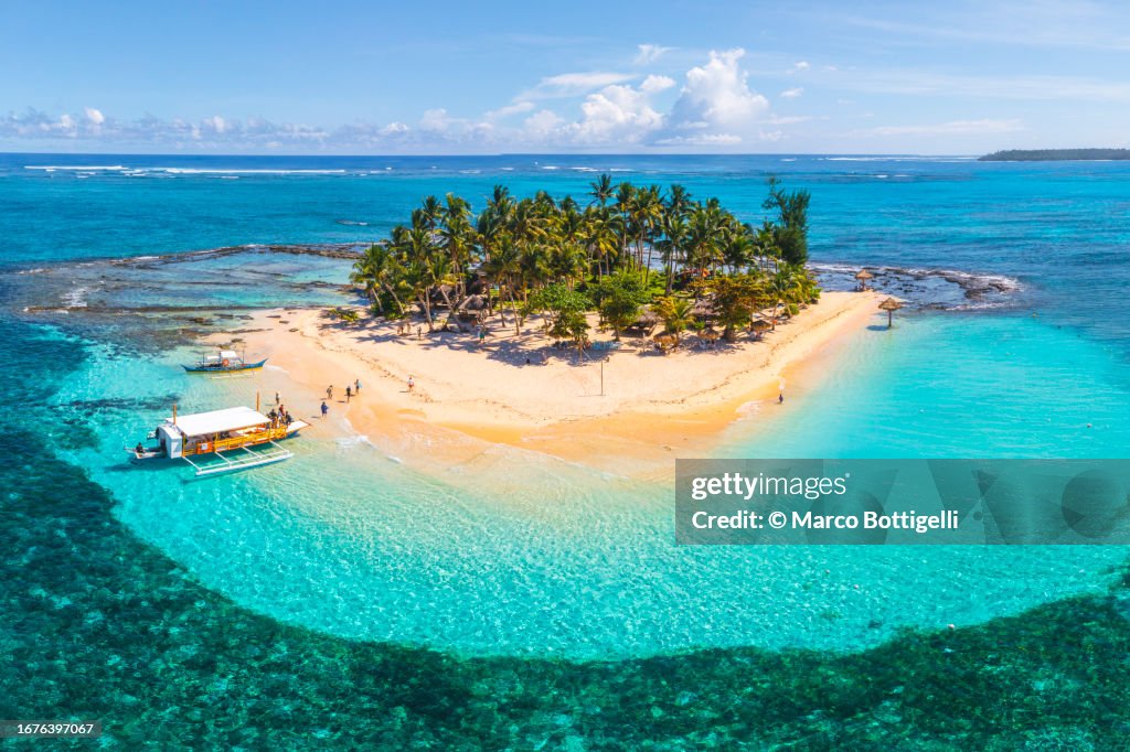 Aerial view of tiny tropical island, Philippines