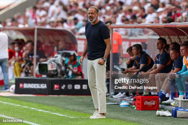 Head coach Pellergrino Matarazzo of TSG 1899 Hoffenheim gestures during the Bundesliga match between 1. FC Köln and TSG Hoffenheim at...