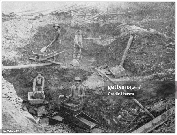antique image from british magazine: klondike gold rush, snookum hill - gold mine stock illustrations