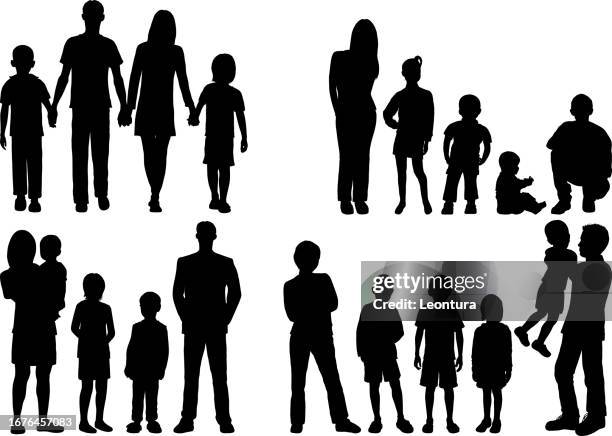 families silhouette - kids plain background stock illustrations