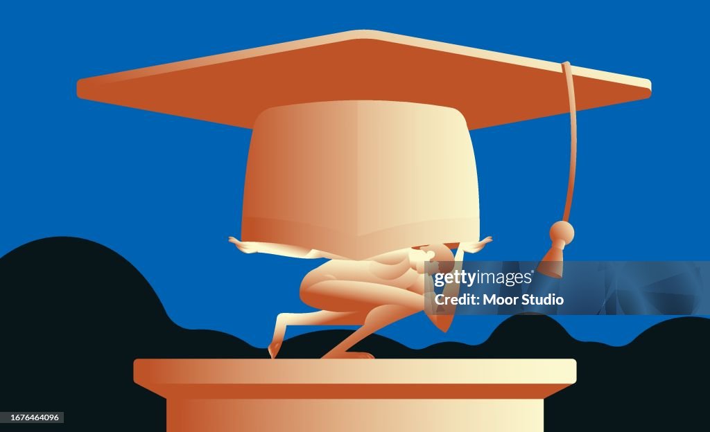 Statue d’Atlas tenant une illustration de casquette géante gaduate