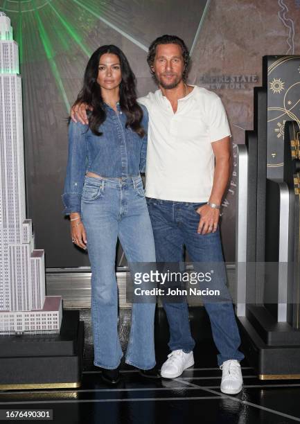Camila Alves McConaughey and Matthew McConaughey visit the Empire State Building on September 12, 2023 in New York City.