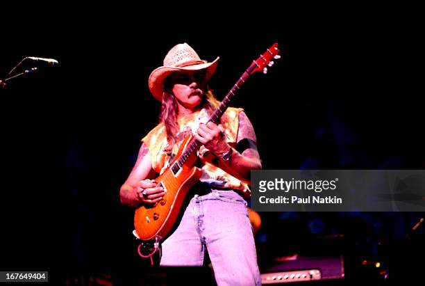 American rock and blues group The Allman Brothers Band perform onstage, Chicago, Illinois, 1990s. Pictured is guitarist Dickey Betts.