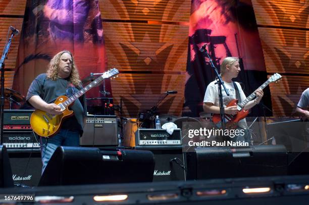 American rock and blues group The Allman Brothers Band perform on stage at the 22nd Annual Farm Aid concert, Randall's Island, New York, New York,...