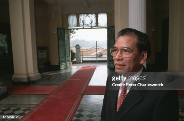 Vietnamese Communist Party Secretary, General Nong Duc Manh, in the main hall of the Communist Party headquarters in Hanoi..