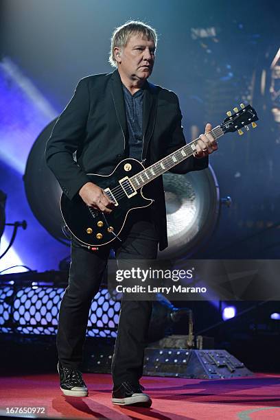 Alex Lifeson of Rush performs at BB&T Center on April 26, 2013 in Sunrise, Florida.