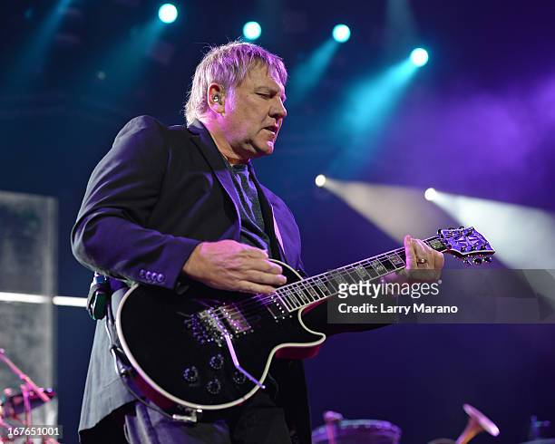 Alex Lifeson of Rush performs at BB&T Center on April 26, 2013 in Sunrise, Florida.