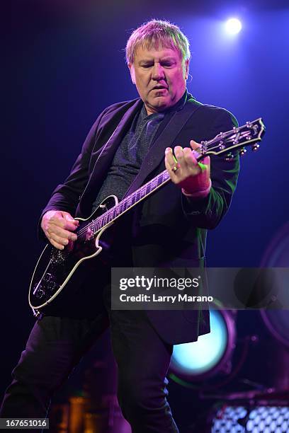 Alex Lifeson of Rush performs at BB&T Center on April 26, 2013 in Sunrise, Florida.