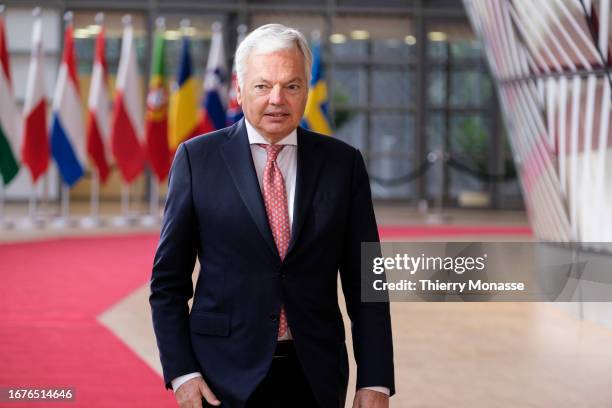 Commissioner for Justice Didier Reynders talks to media prior to an EU general affairs ministers council meeting in the Europa building, the EU...