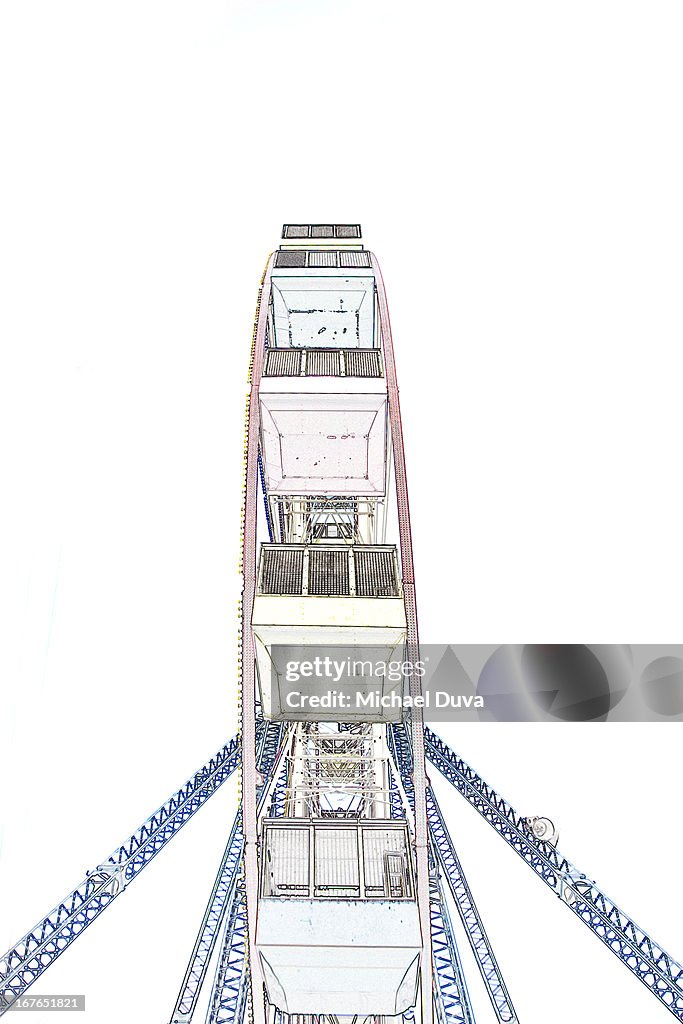 Photographic line drawing of ferris wheel