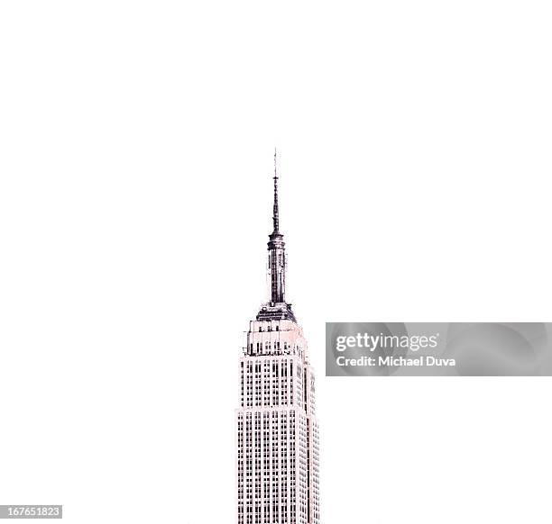 line drawing photo illustration empire state bldg - empire state building fotografías e imágenes de stock