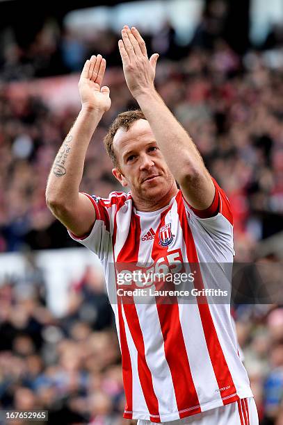 Charlie Adam of Stoke celebrates after scoring the opening goal during the Barclays Premier League match between Stoke City and Norwich City at the...