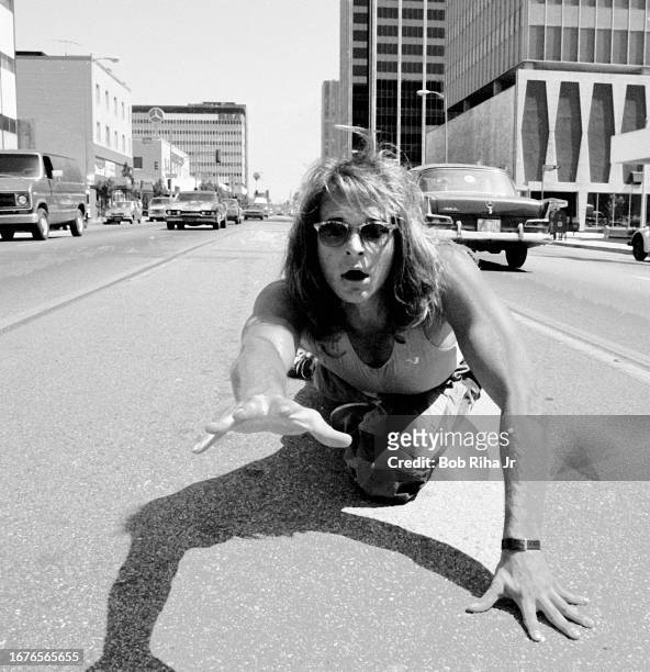 Singer and Musician David Lee Roth of the group Van Halen, during a photo shoot in the middle of Sunset Boulevard, June 6, 1994 in Los Angeles,...
