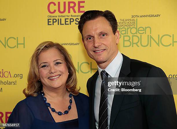 Actor Tony Goldwyn, right, and Democratic strategist Hilary Rosen attend the 20th Annual White House Correspondents' Garden Brunch in Washington,...