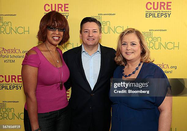 Personality Gayle King, from left, Ted Sarandos, chief content officer for Netflix Inc., and Democratic strategist Hilary Rosen attend the 20th...