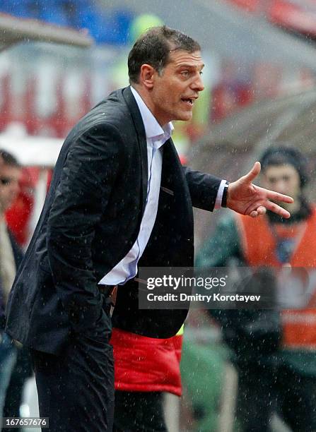 Head coach Slaven Bilic of FC Lokomotiv Moscow gestures during the Russian Premier League match between FC Lokomotiv Moscow and FC Rostov...