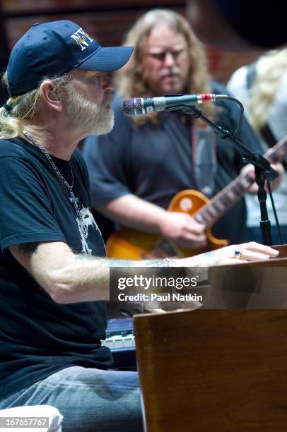 American rock and blues group The Allman Brothers Band perform on stage at the 22nd Annual Farm Aid concert, Randall's Island, New York, New York,...