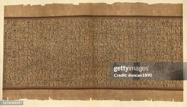 ancient egyptian book of the dead, papyrus of ani, hieroglyphs, history - west asia stock illustrations