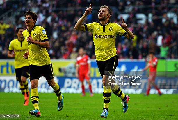 Jakub Blaszczykowski of Dortmund celebrates after scoring his teams second goal during the Bundesliga match between Fortuna Duesseldorf 1895 and...
