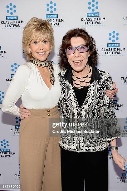 Actresses Jane Fonda and Lily Tomlin attend actress Jane Fonda's Handprint/Footprint Ceremony during the 2013 TCM Classic Film Festival at TCL...