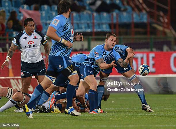 Francois Hougaard of the Bulls gets his pass away during the Super Rugby match between Vodacom Bulls and Waratahs at Loftus Versveld on April 27,...